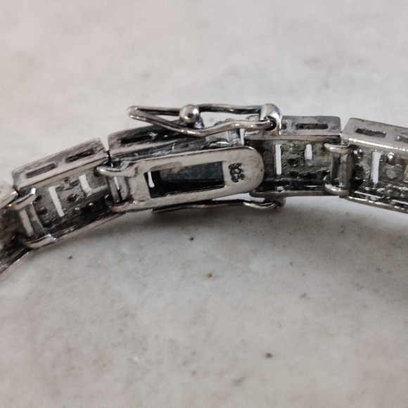 Sterling Silver and Clear Crystals Bracelet with Geometric Greek Key Design - Picture 5 of 16